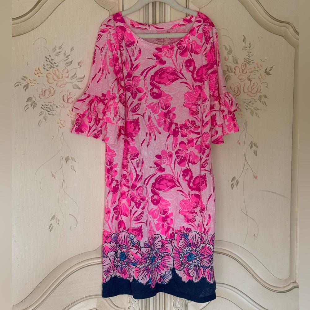 Lilly Pulitzer Girls’ XL.(12-14) Mini Lula Pink Flamingo Dress